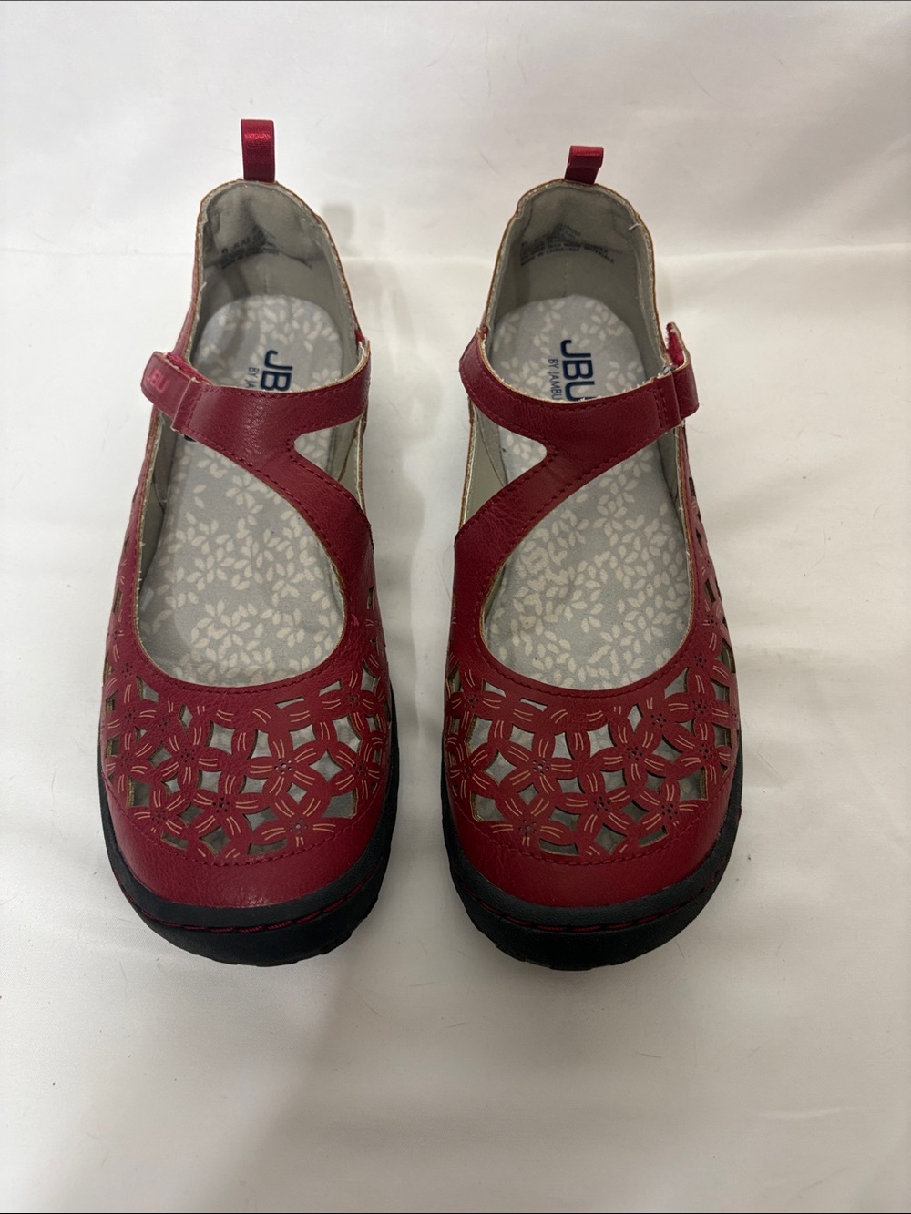 Jambu Red Floral Bellerose Laser Cutout Mary Jane with Strap